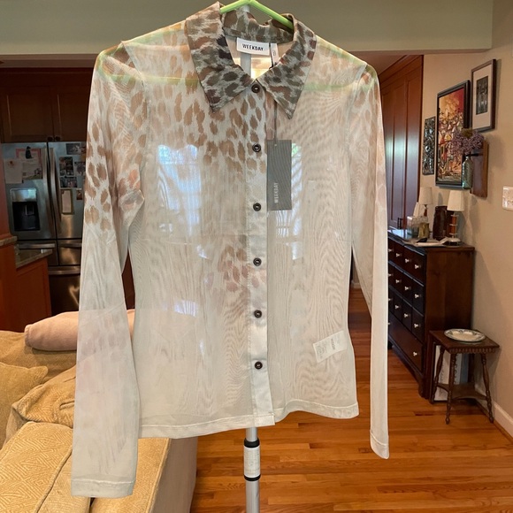 NWT ASOS Weekday Mesh Button Down - Picture 6 of 16